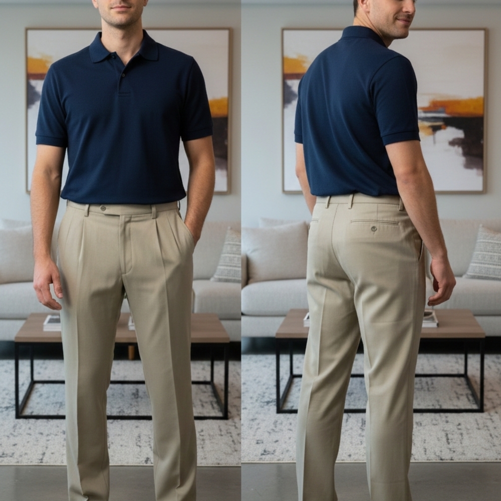 Tommy Bahama Navy Polo with Khaki Dress Pants